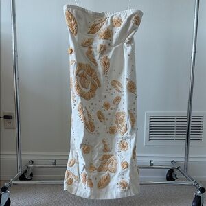 Cult Gaia Strapless Raffia Dress in White and Tan